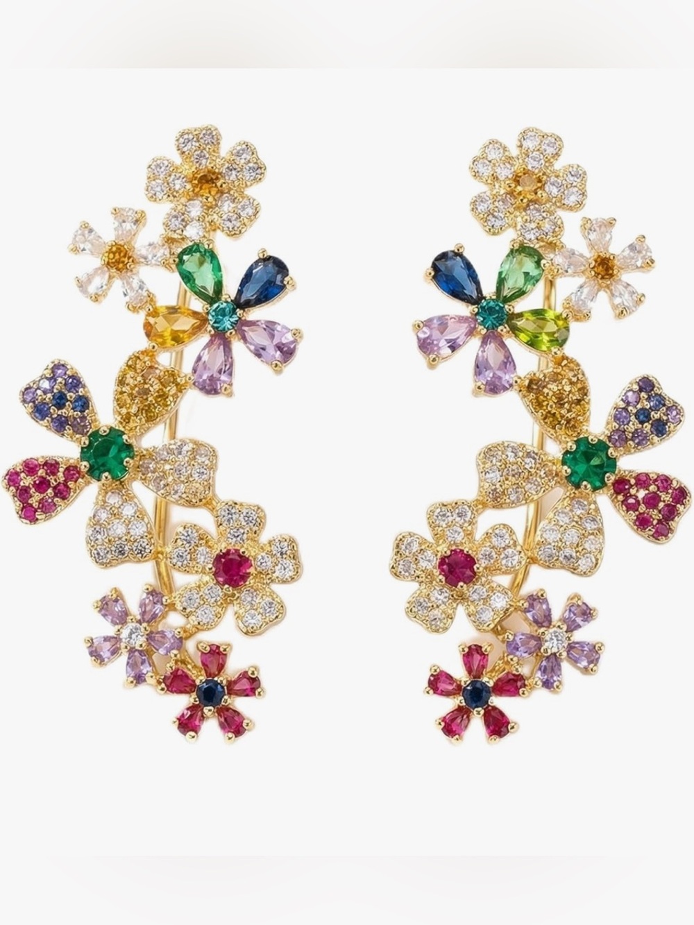 Unique Nordstrom 18Kt Gold dip Colorful Gemstone Crystal Flower Earrings